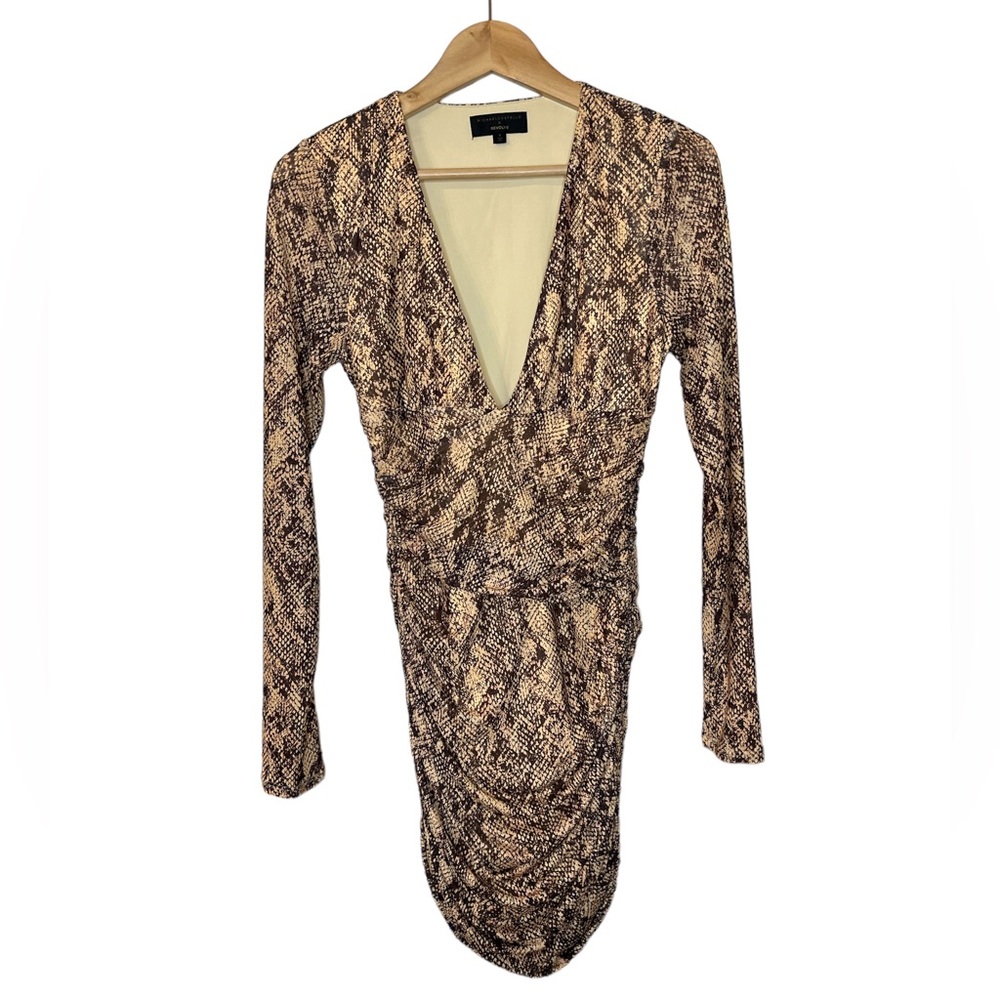 Michael Costello x Revolve Tan Mesh Ruched Snakeskin Antonella Mini Dress Size S